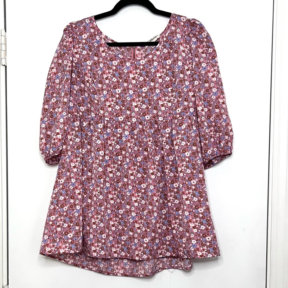 Forever 21 Boutique Pink Floral Tunic, size Large